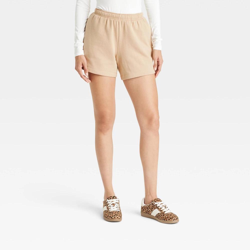 Womens Leisure Studio Mid-Thigh Fleece Shorts - Universal Thread Tan Product Image