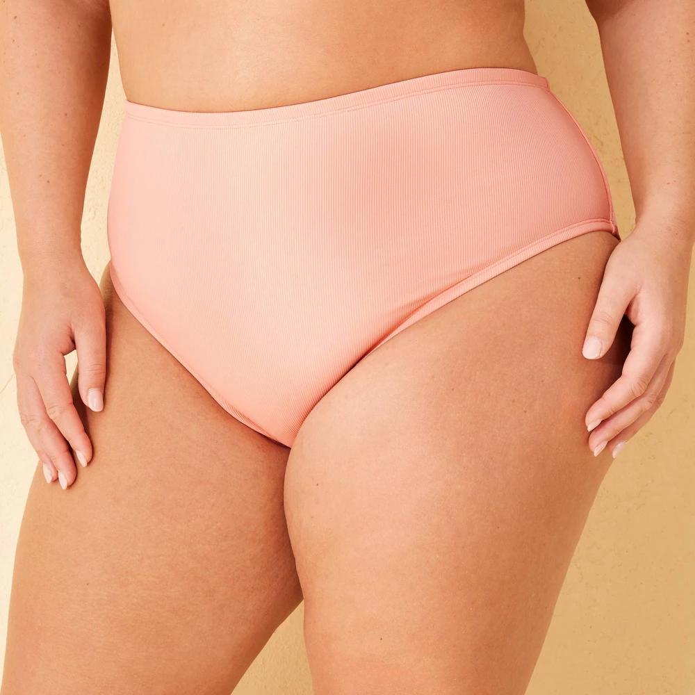 Womens Ribbed Mid-Rise Medium Coverage Hipster Bikini Bottom - Shade & Shore 1X Product Image