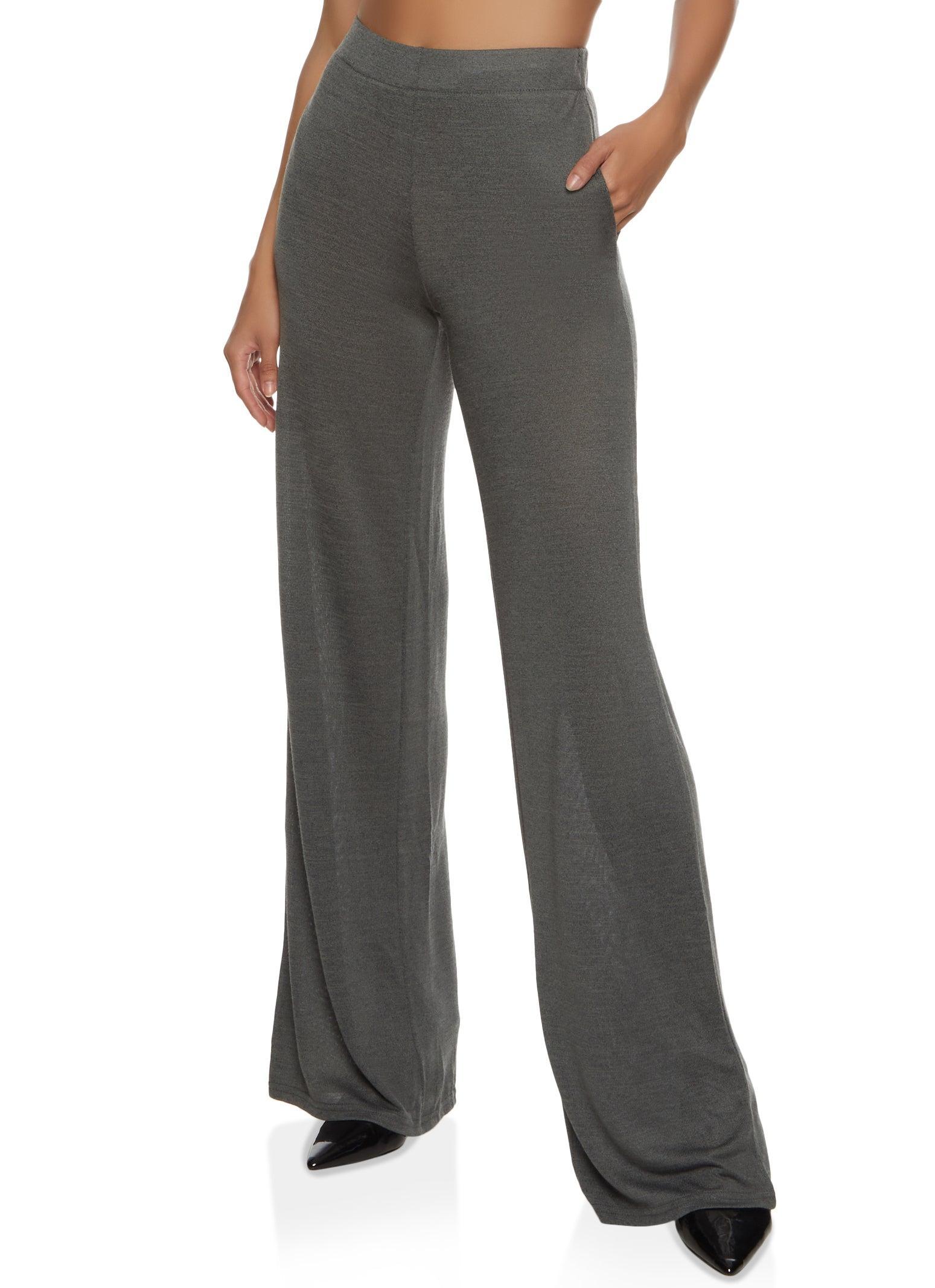 Womens Daisy Solid Brushed Knit High Waisted Wide Leg Pants Product Image