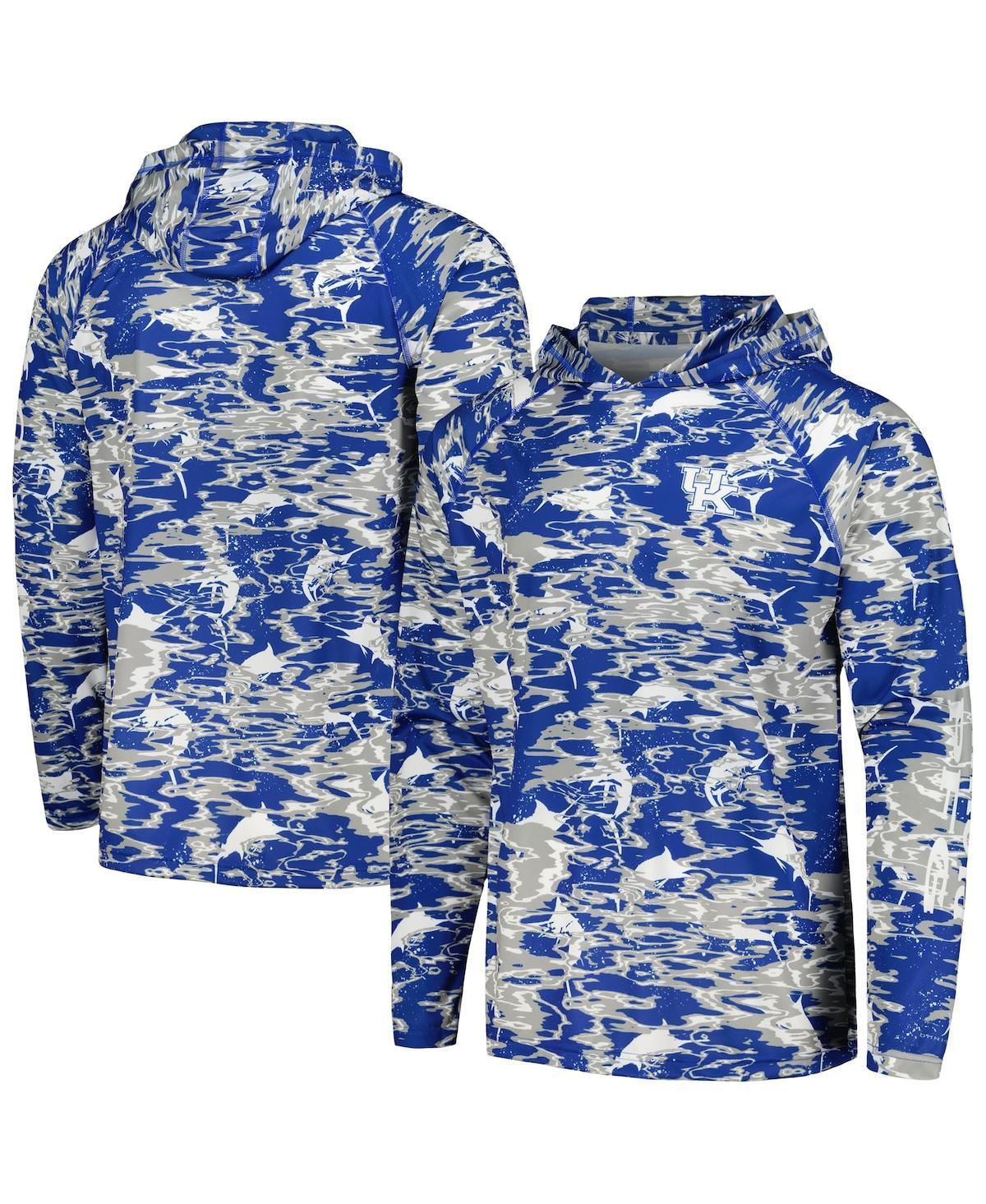 Mens Columbia Royal Kentucky Wildcats PFG Terminal Tackle Omni-Shade Rippled Long Sleeve Hooded T-Shirt Product Image