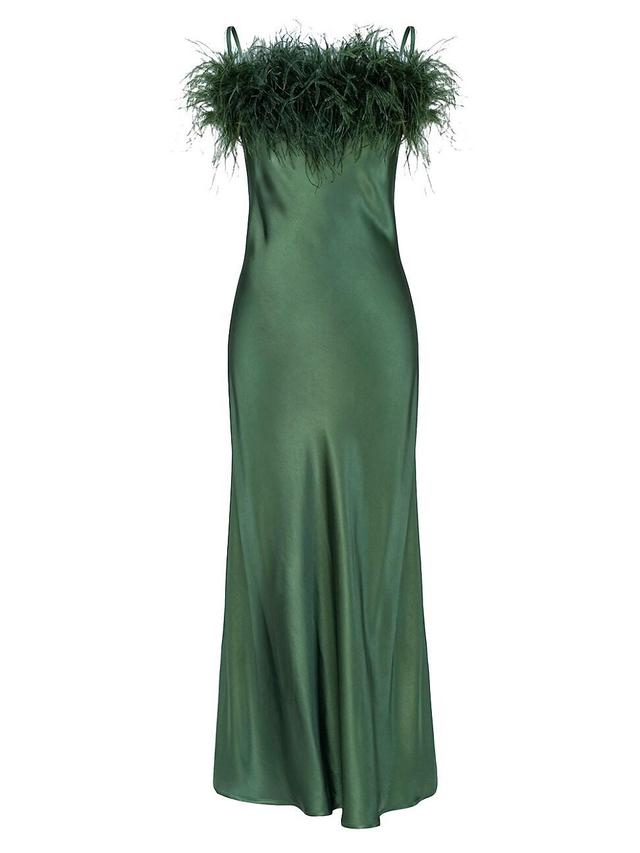 Womens Boheme Feather-Trim Midi-Dress Product Image