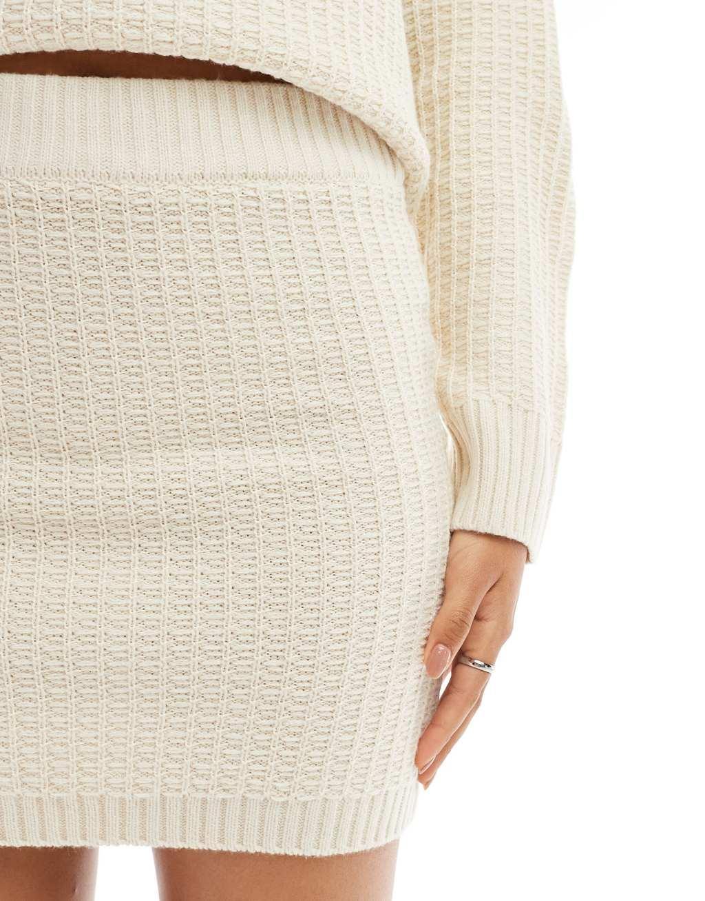 Vero Moda waffle texture mini skirt in cream - part of a set Product Image