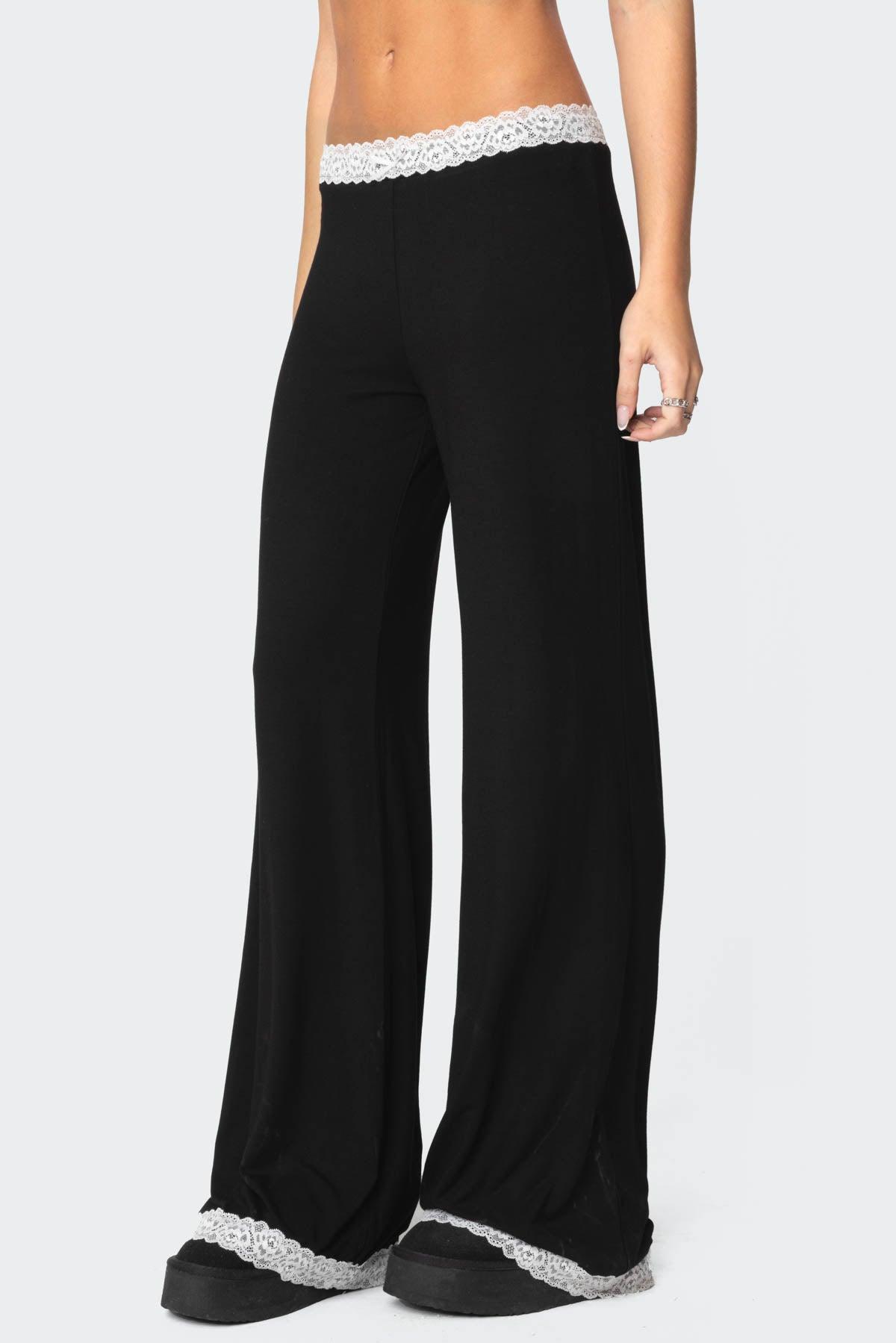 Domino Contrast Lace Trim Pants Product Image