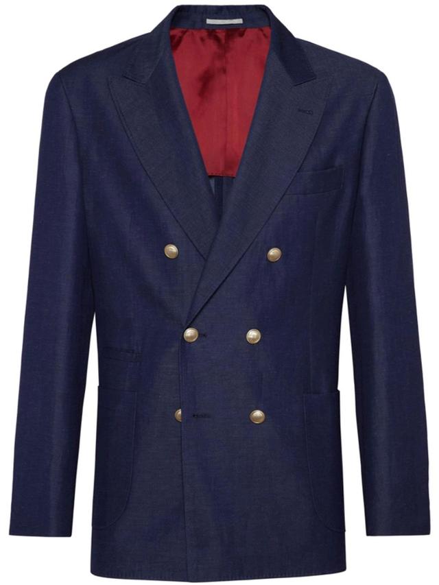 BRUNELLO CUCINELLI Double-breasted Wool-blend Blazer In Blue Product Image