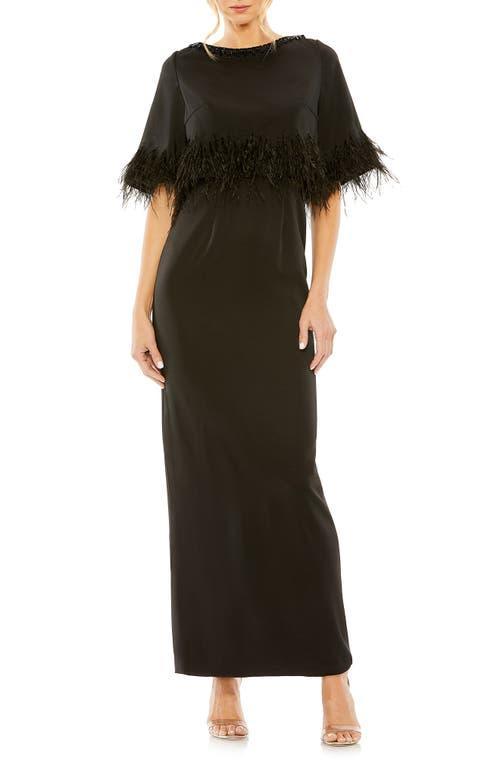 Mac Duggal Embellished Neck Feather Trim Cocktail Dress Product Image