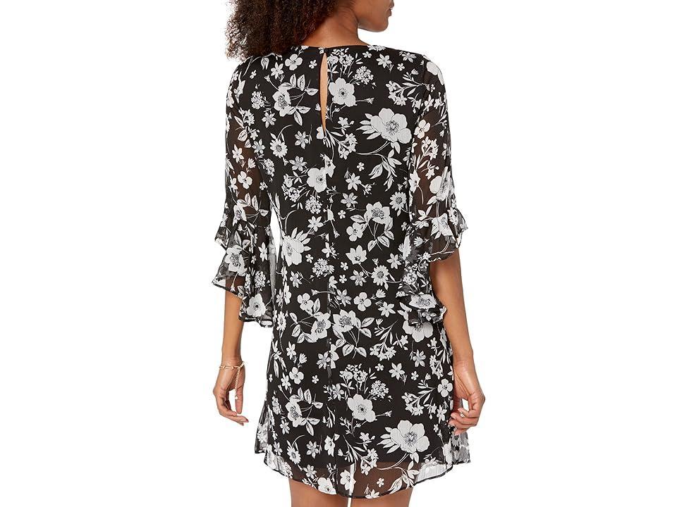 Calvin Klein Chiffon Print Bell Sleeve Dress Cream) Women's Dress Product Image