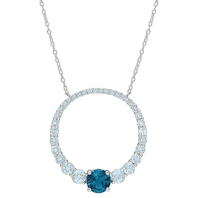 Stella Grace Sterling Silver London & Sky Blue Topaz Graduated Open Circle Pendant Necklace, Womens Product Image