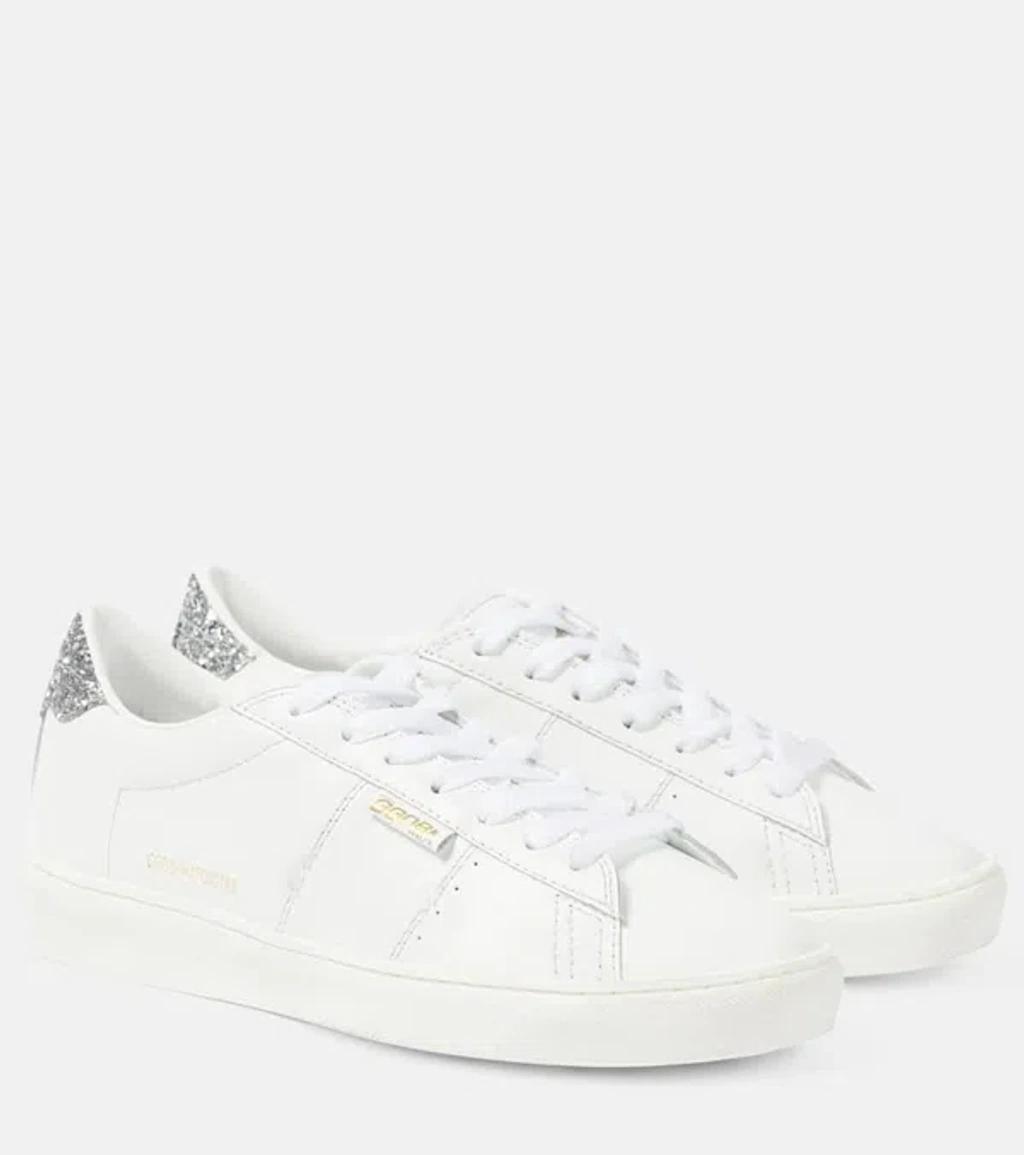 Matchstar Glitter Leather Sneakers In White Product Image