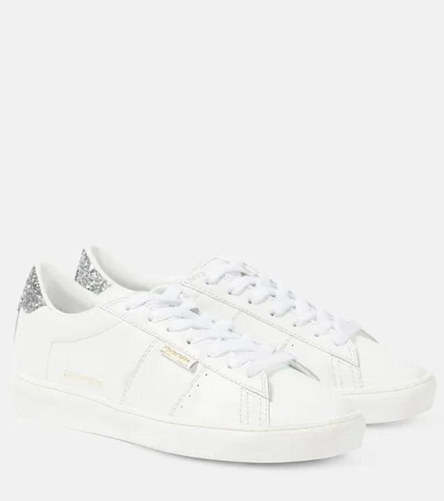 Matchstar Glitter Leather Sneakers In White Product Image