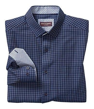 Johnston & Murphy Long Sleeve Dress Shirt (Navy Twill Windowpane) Men's Long Sleeve Button Up Product Image