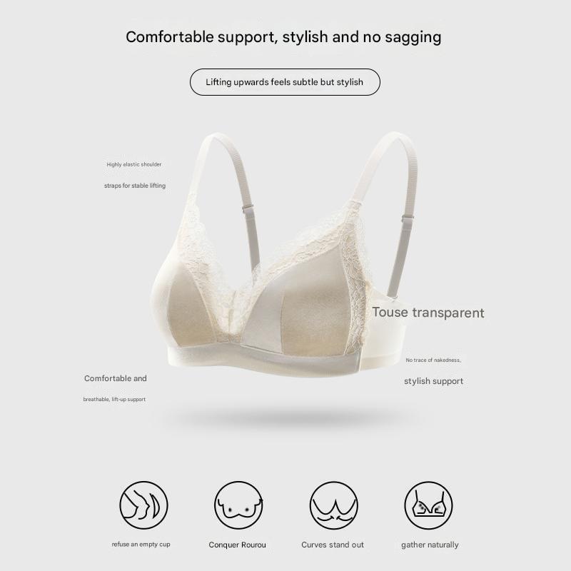 Lace Trim Velvet Wireless Bra / Panty / Set Product Image