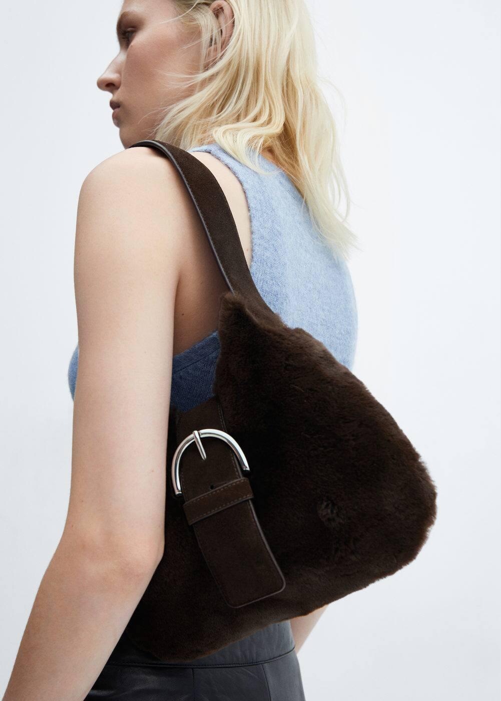 MANGO - Fur-effect shoulder bag - One size - Women Product Image