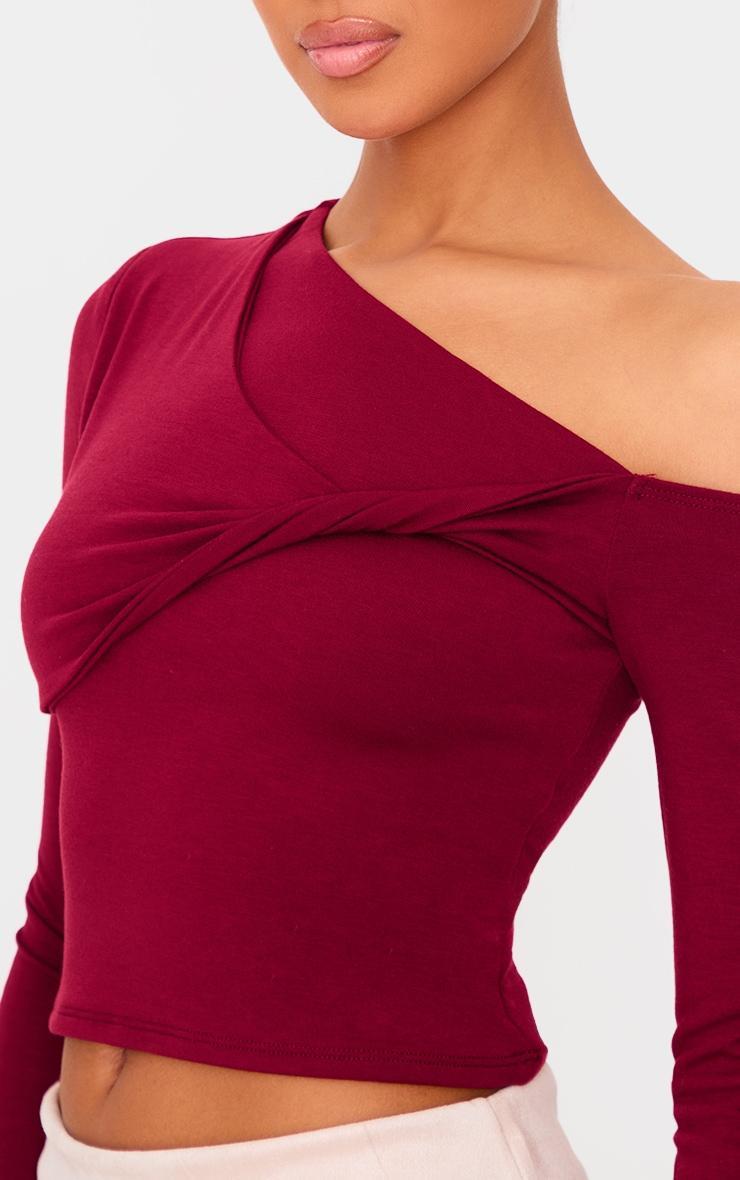 Burgundy Contour Jersey Asymmetric Twist Detail Long Sleeve Top Product Image