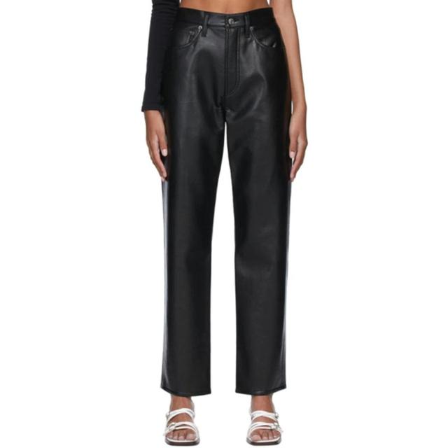 Black Recycled Leather 90s Pinch Waist Trousers In Detox Black Product Image