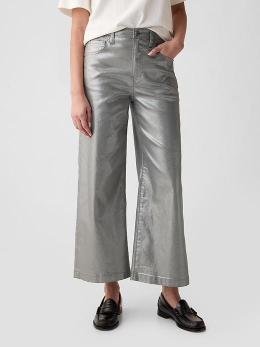 High Rise Stride Metallic Wide-Leg Ankle Jeans Product Image