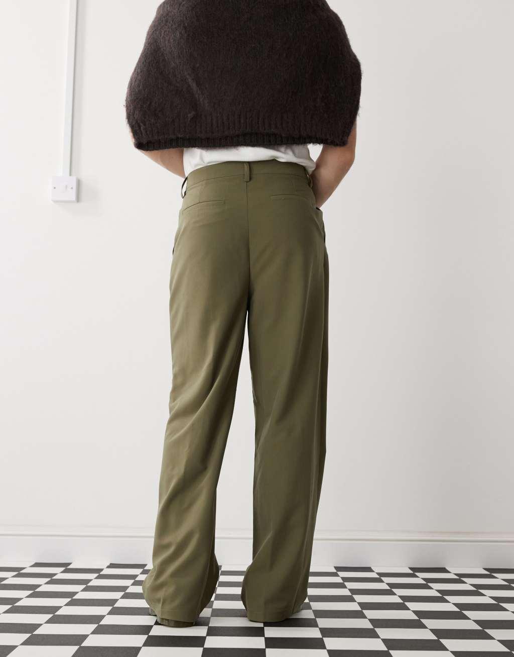 COLLUSION relaxed wide leg tailored pants in olive Product Image