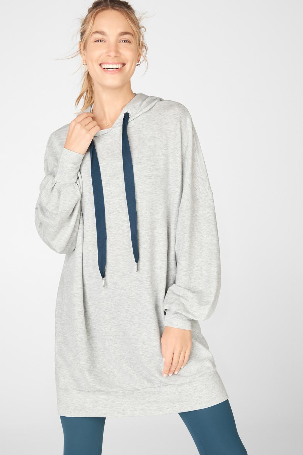 Fabletics Tatiana Hoodie Dress Womens Light Grey Heather/Twilight Zone Size XXS Product Image