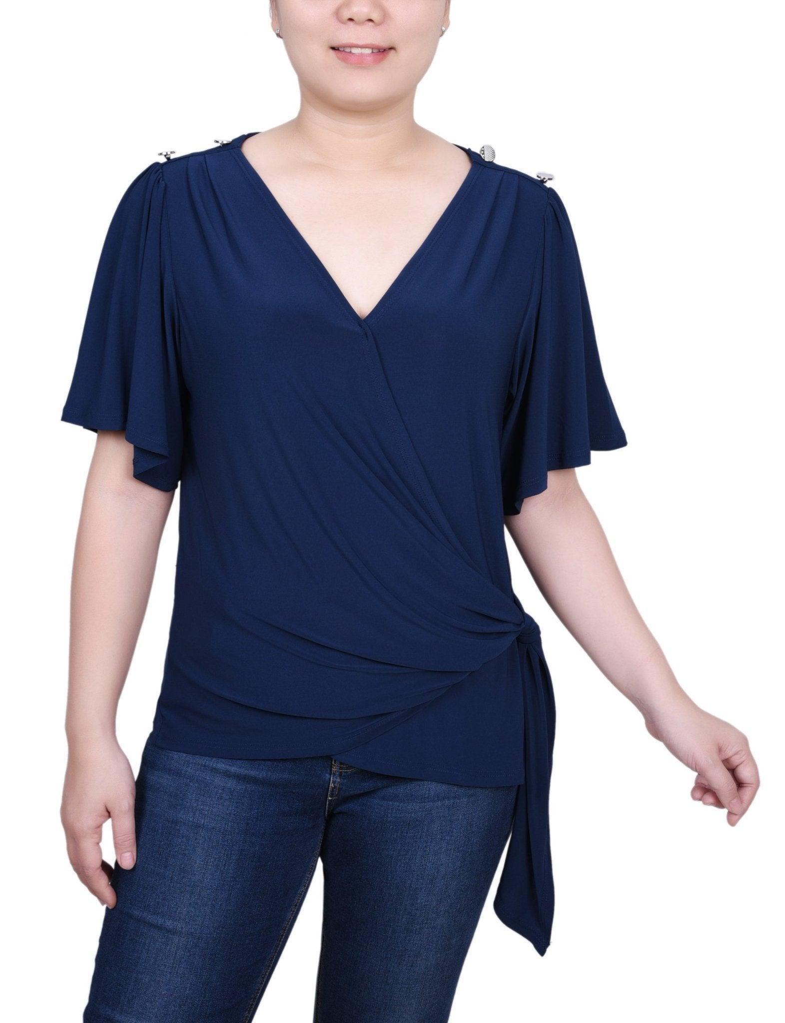 Short Sleeve Wrap Top - Petite Product Image