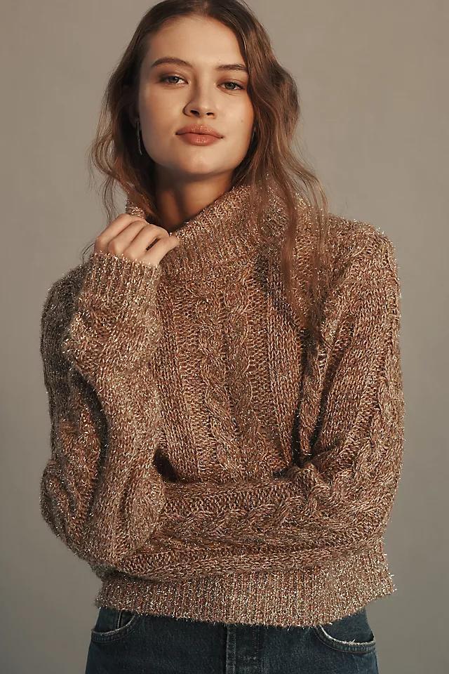 Pilcro Shine Cable-Knit Turtleneck Sweater Product Image