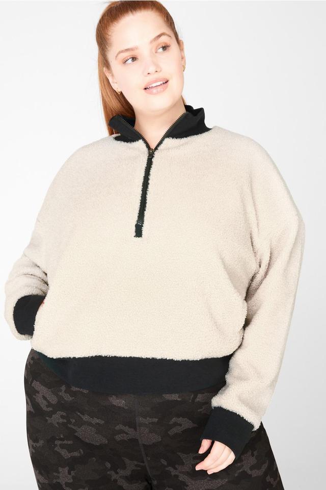 Fabletics Dream Polar Fleece Pullover Womens Cream/Black plus Size 4X Product Image