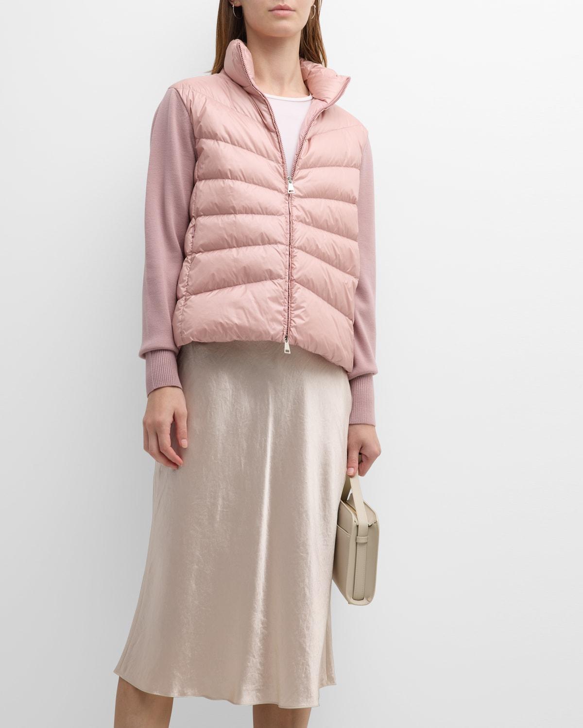 Moncler Quilted Nylon & Wool Knit Cardigan Product Image