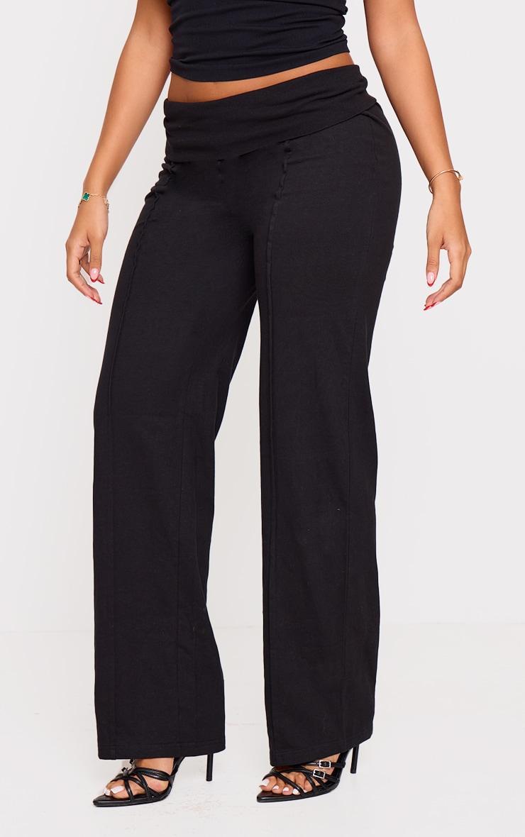 Shape Black Low Rise Fold Over Seam Front Wide Leg Pants Product Image