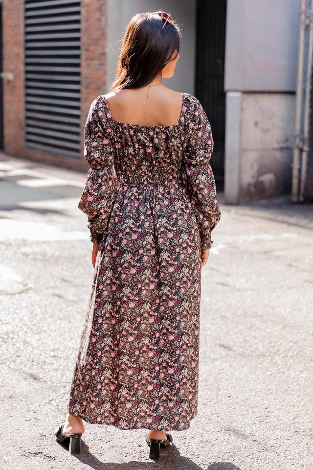 For The Last Time Black Multi Floral Long Sleeve Midi Dress FINAL SALE Product Image