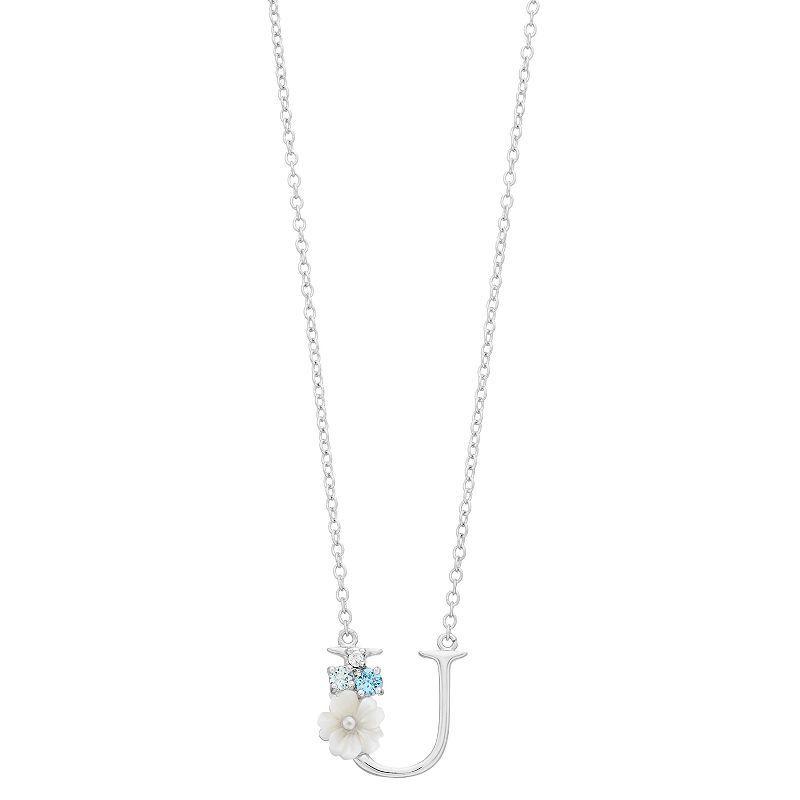 Brilliance Mother-of-Pearl Flower Initial Pendant Necklace, Womens Product Image