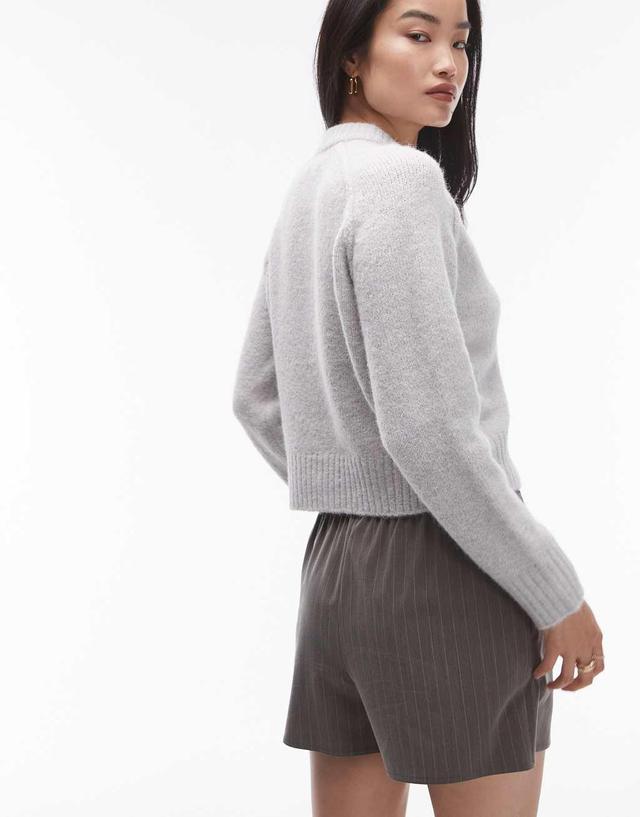 Topshop knit crew with raglan and exposed seam sweater in light gray Product Image