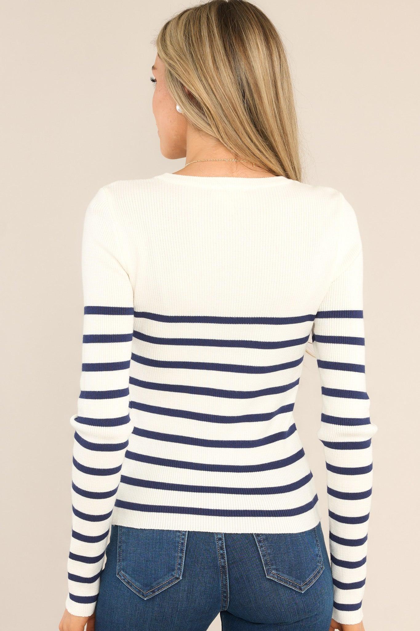 Staple Style White & Navy Striped Top Product Image