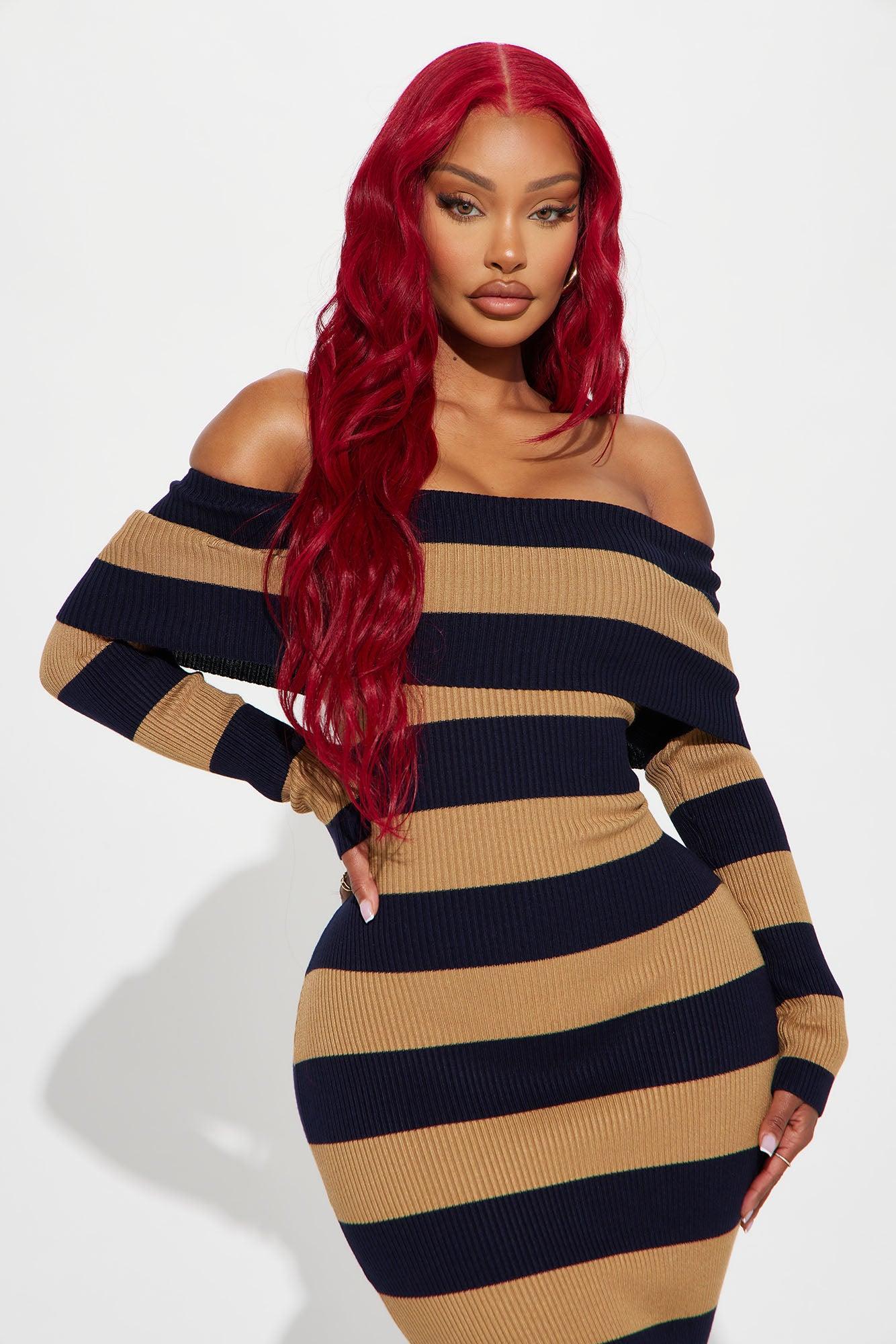 Give Me Chills Striped Sweater Maxi Dress - Navy/combo Product Image