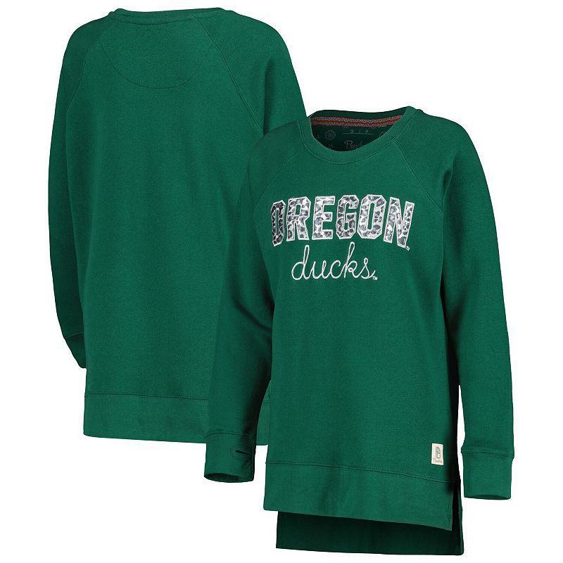 Womens Pressbox Green Oregon Ducks Steamboat Animal Print Raglan Pullover Sweatshirt Product Image