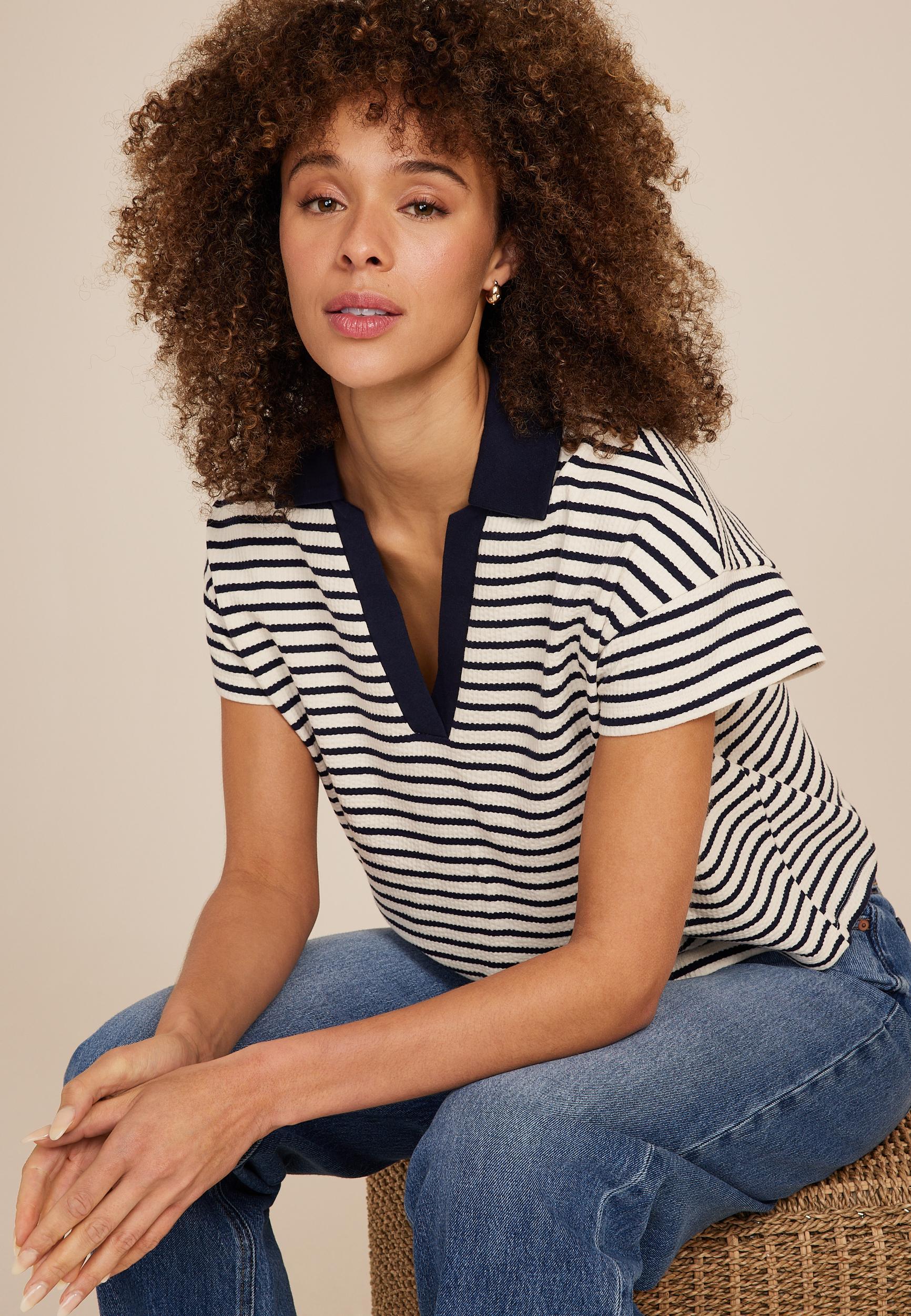 Cropped Court Polo Striped Tee product image