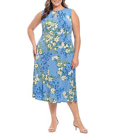 Plus Size London Times Keyhole Midi Dress, Womens Blue Product Image