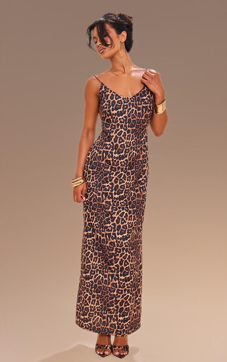 Leopard Print Woven Cami Backless Maxi Dress Product Image