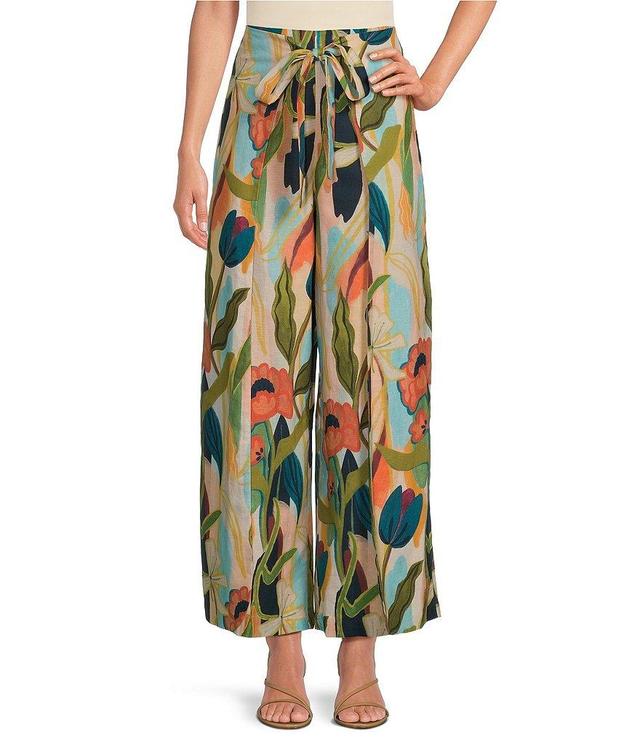 Mestiza New York Chloe Linen Blend Abstract Wrap Front Belted Wide Leg Pants Product Image