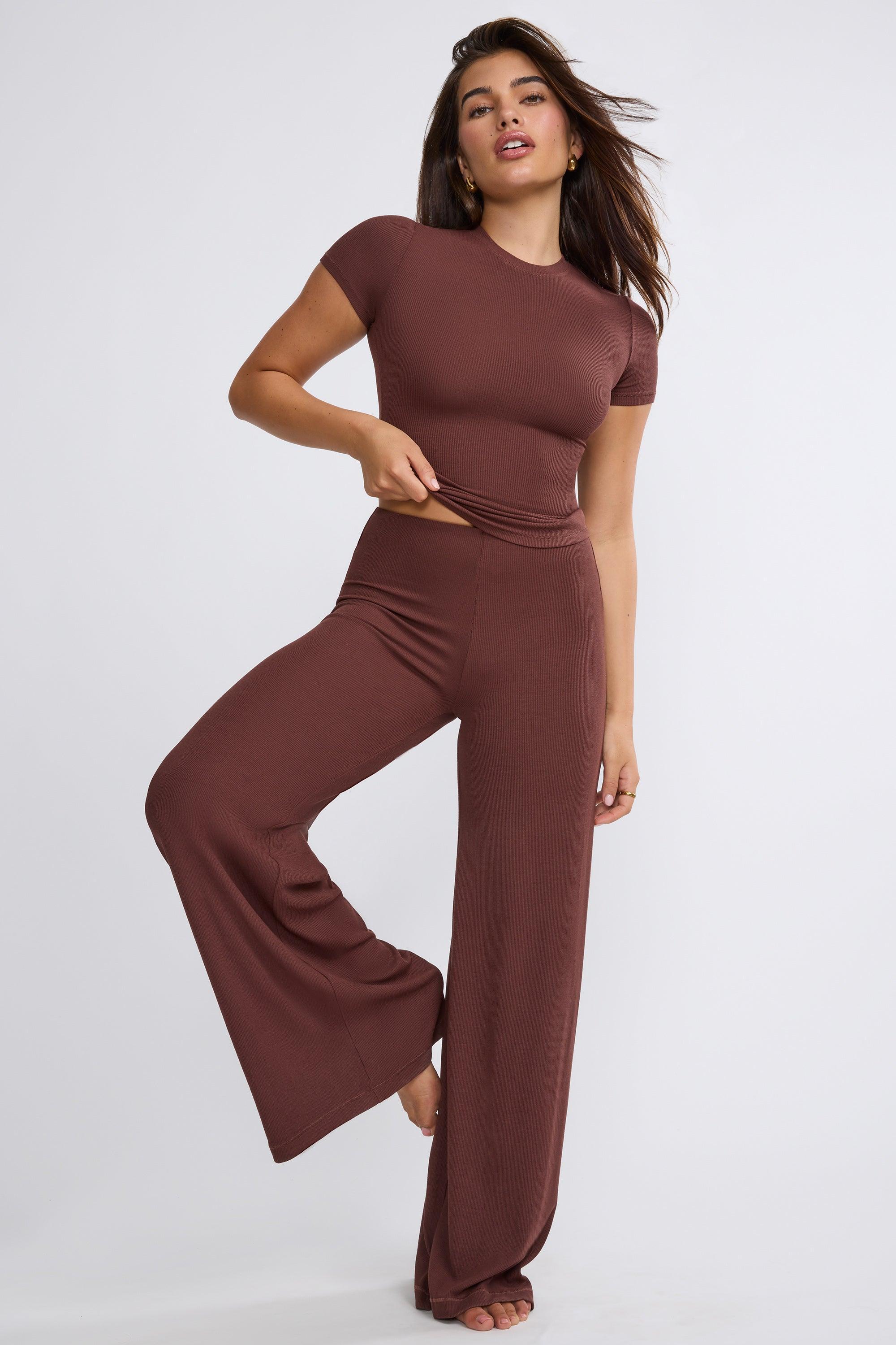 Petite Mid Rise Wide Leg Trouser in Chocolate product image