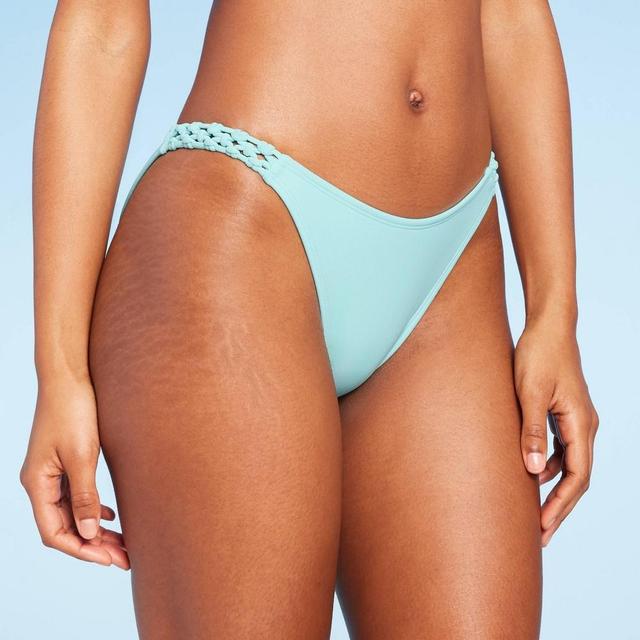 Womens Macram Detail High Leg Bikini Bottom - Shade & Shore Teal Blue L Product Image