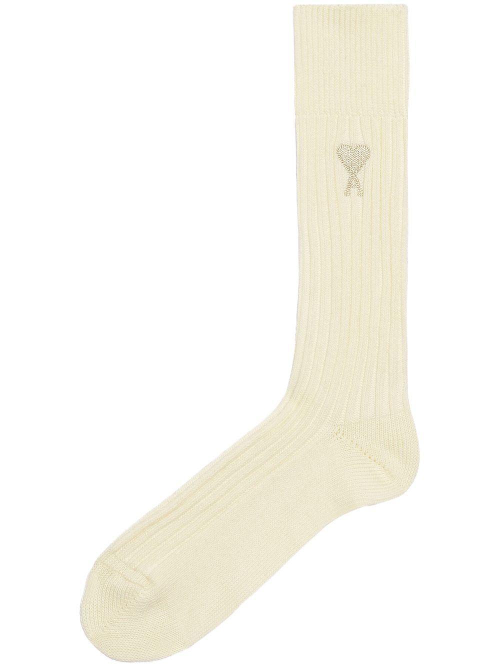 AMI ALEXANDRE MATTIUSSI Embroidered Logo Socks In White Product Image