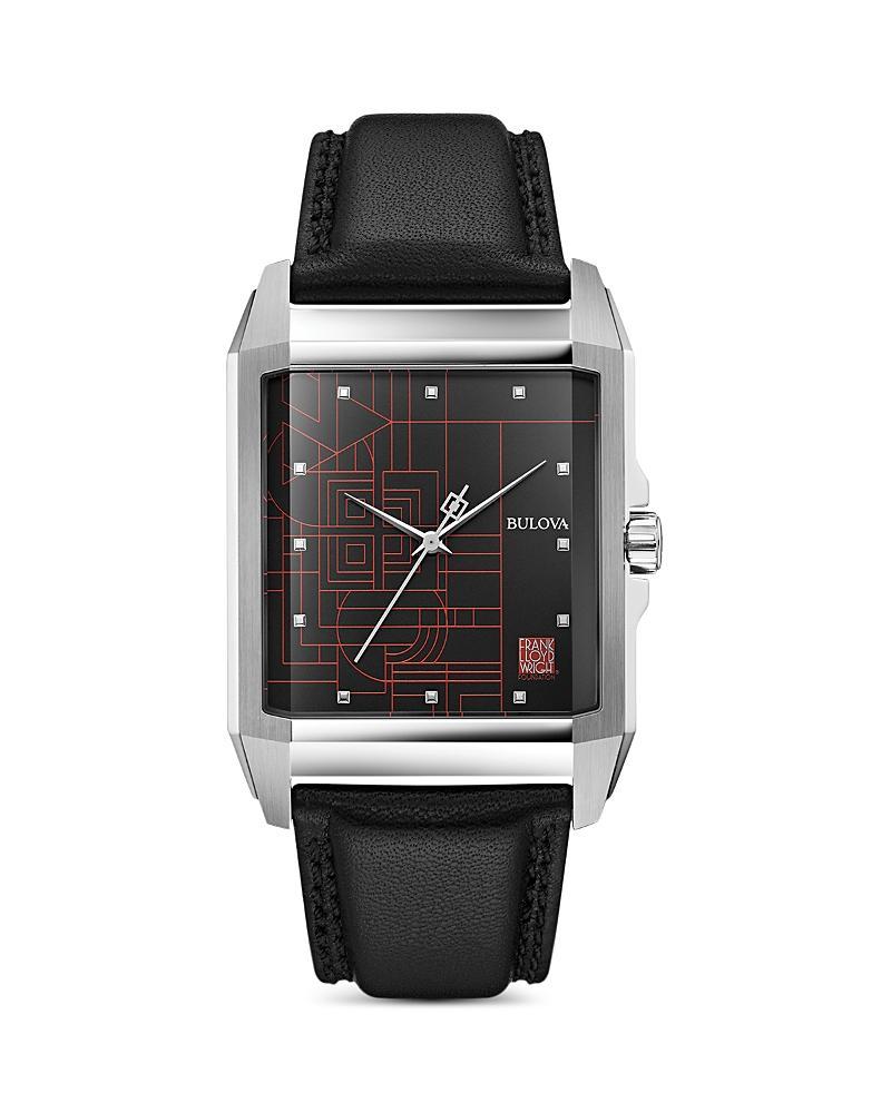 Men's Bulova Frank Lloyd Wright Black Leather Strap Watch with Rectangular Dial (Model: 96A223) Product Image