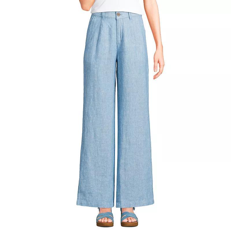 Petite Lands End Linen High Rise Wide Leg Pleated Pants, Womens Product Image