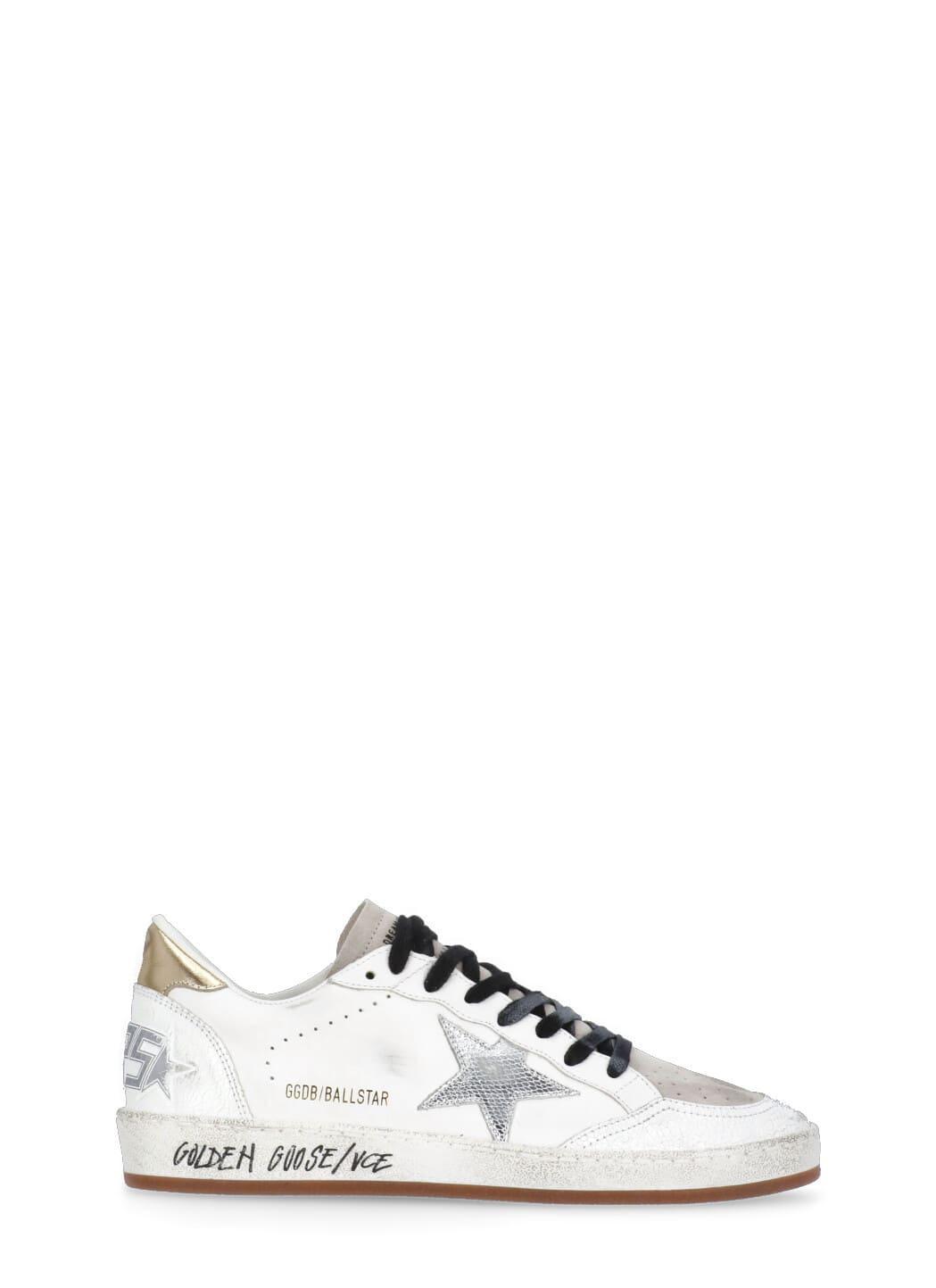 Distressed Leather Panelled Sneakers In White Product Image