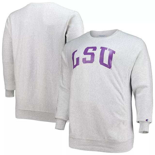 Mens Champion Heathered Gray LSU Tigers Big & Tall Reverse Weave Fleece Crewneck Pullover Sweatshirt Product Image