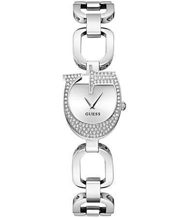 Guess Womens Crystal G Shape Analog Silver Stainless Steel Bracelet Watch Product Image