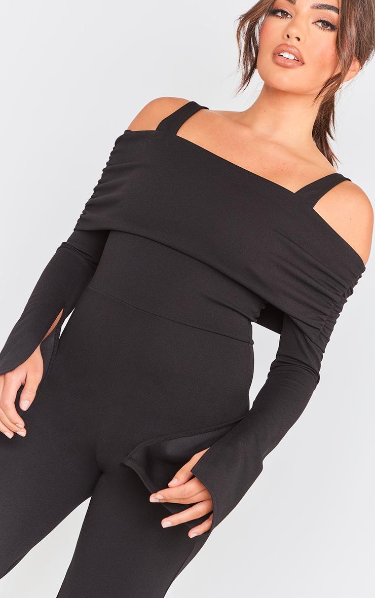 Black Off Shoulder Long Sleeve Jumpsuit Product Image