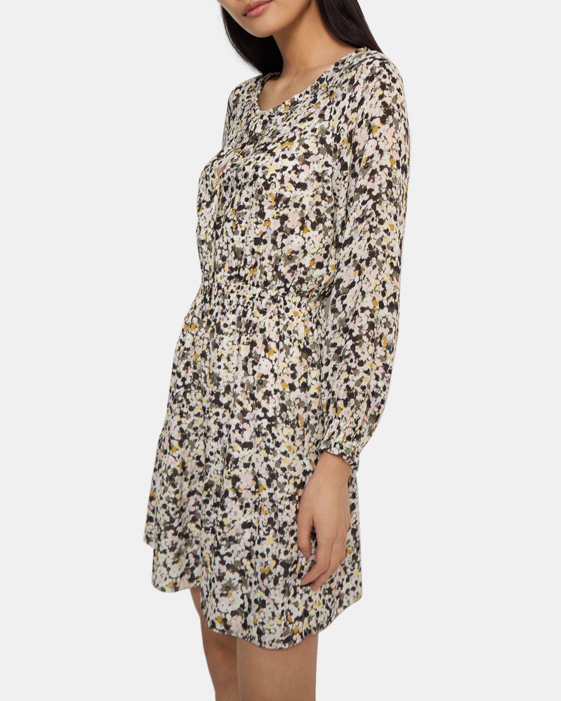 Gathered Shirt Dress in Floral Silk Crepe Product Image