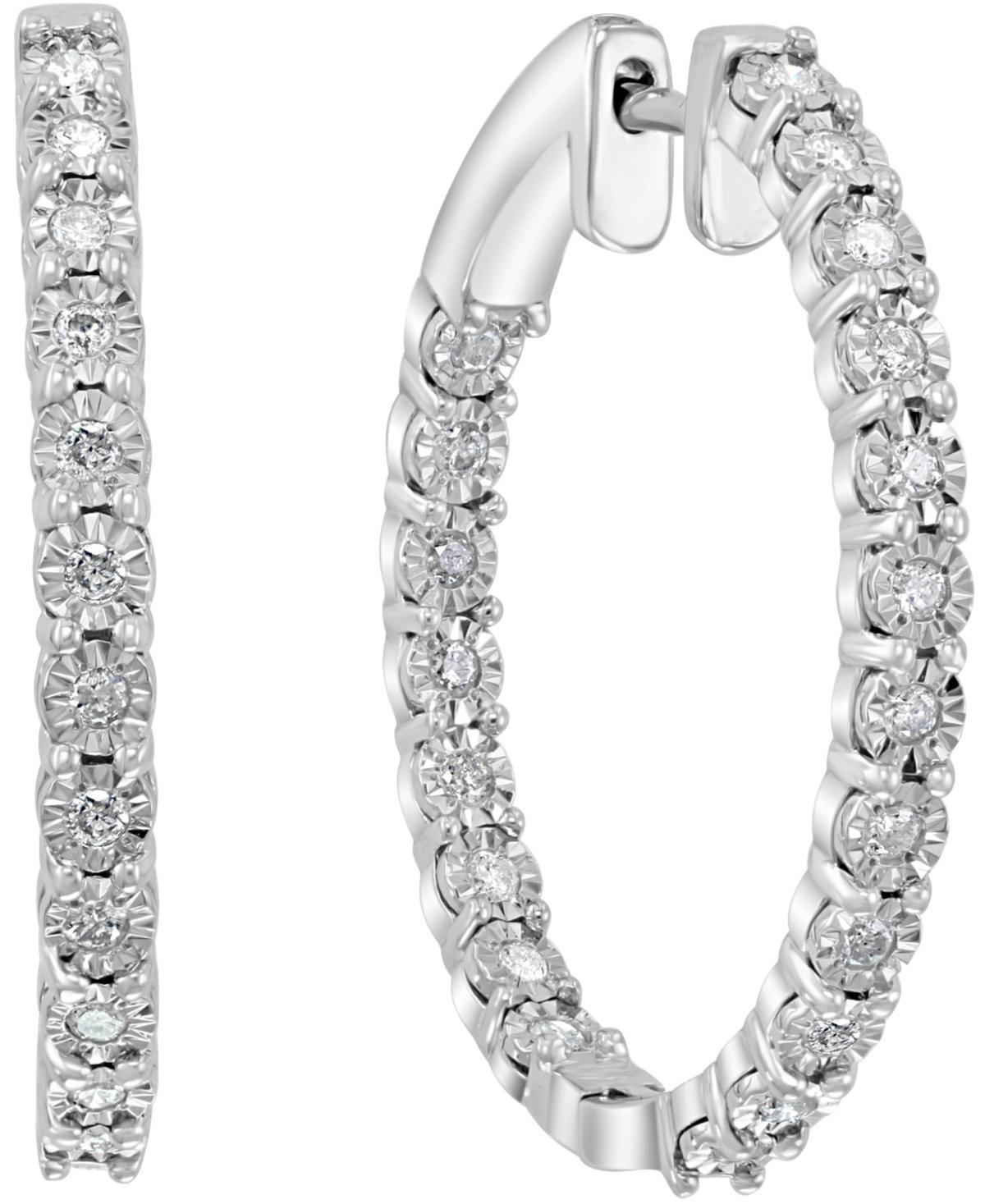 Effy Diamond In & Out Small Hoop Earrings (3/8 ct. t.w.) in Sterling Silver, 1 Product Image