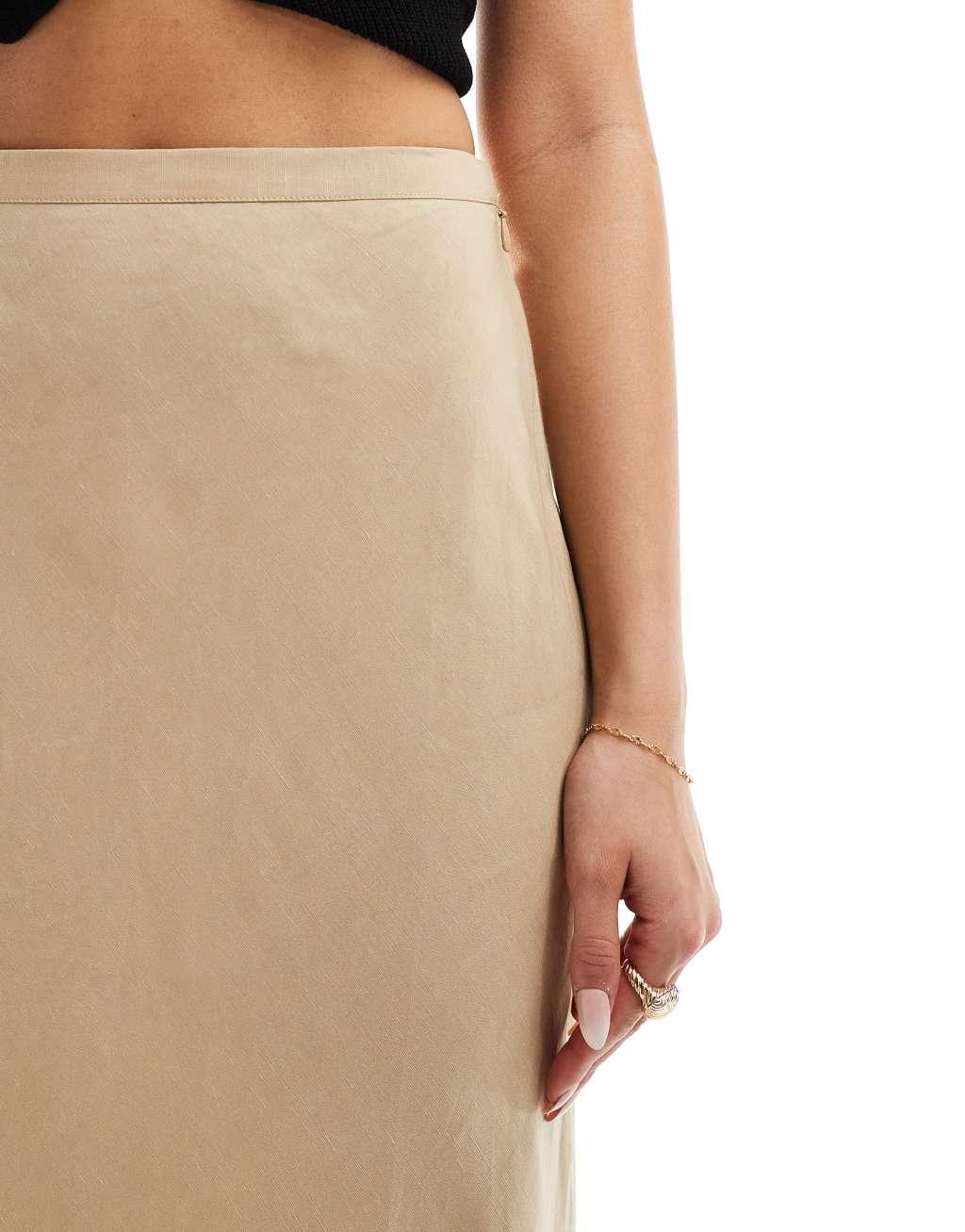 & Other Stories linen blend maxi skirt in beige Product Image