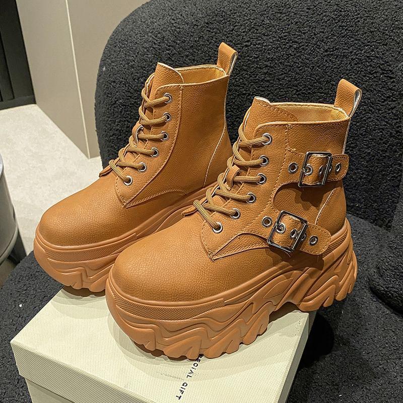 Platform High Top Buckled Lace-Up Sneakers Product Image