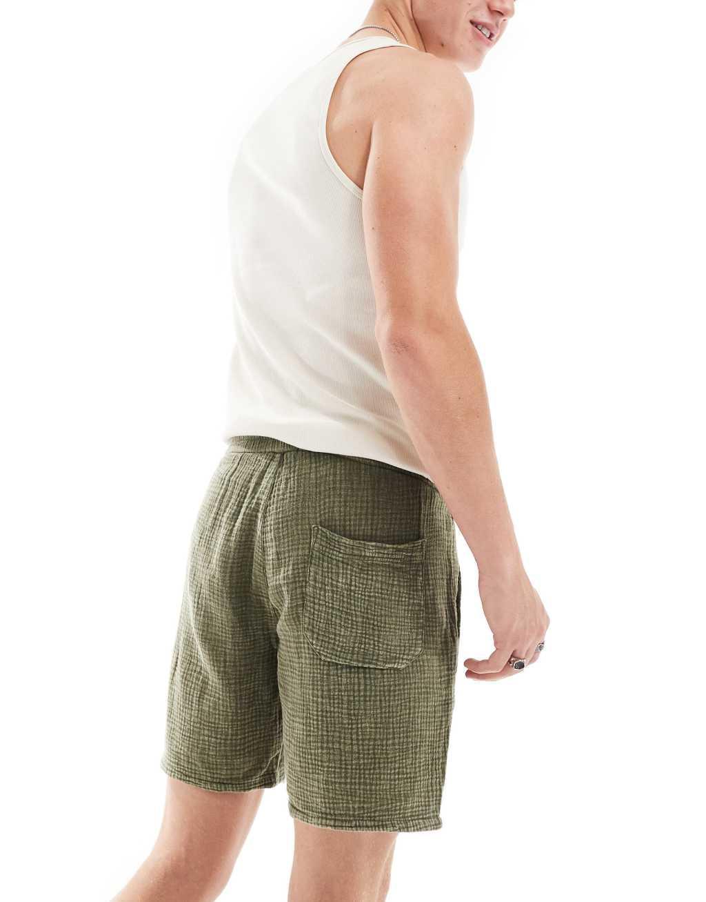 ONLY & SONS pull on textured shorts in washed khaki  Product Image